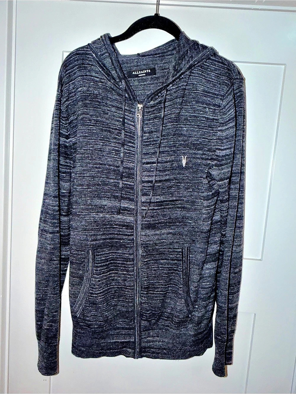 AllSaints Merino Wool Zip-Up Hoodie Men's Heather Black & Gray. Size Medium!
